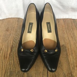 Bally Juniper Black Leather Pumps with gold detail Size 8